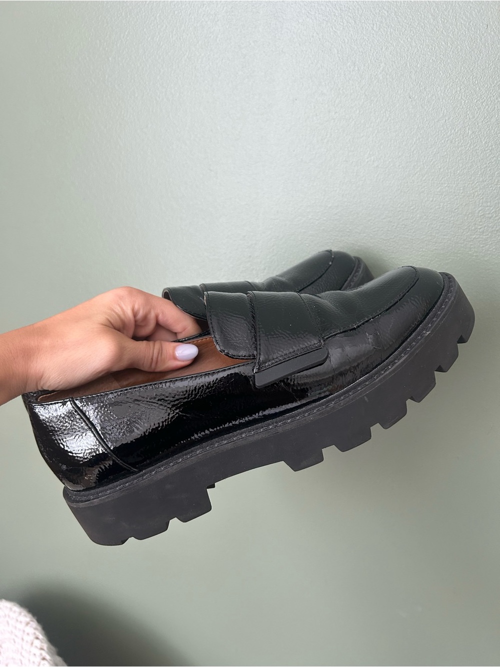 Black Patent Lug Sole Loafers